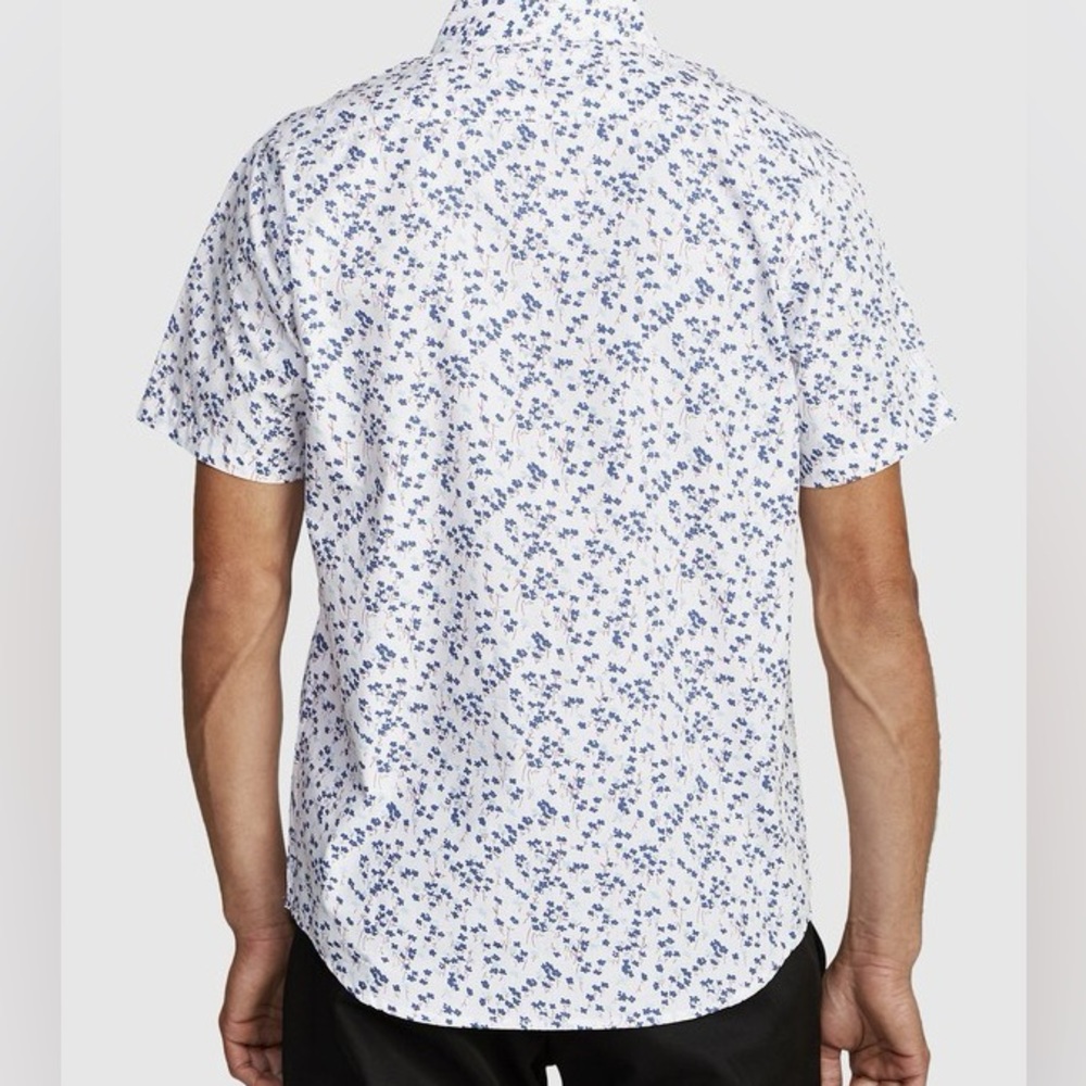 New Italian Cotton Men's Blue Floral Short Sleeve Shirt by Tintorio Mattei 954